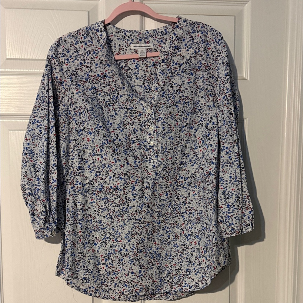 Amazon Essentials Blue and White Floral Blouse
